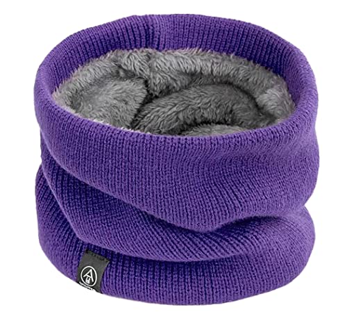 Pluto & Fox Braga Para El Cuello Térmica Unisex Color Liso De Lana De Ganchillo Con Borreguito Por Dentro Para Invierno Cálido Pasamontañas Para Ciclista Motociclismo (Morado)