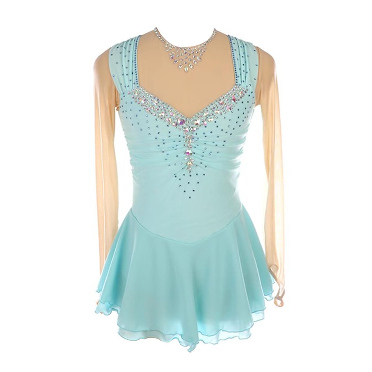 Maillot de Patinaje Artistico para Niña Manga Larga de Danza Ballet con Falda Tul Vestido con Pedrería Vestido de Danza Ballet Mujer Maillot de Gimnasia con Manga Larga