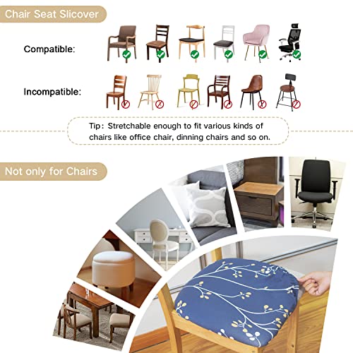 Eeaivnm Seat Covers For Dining Room Chairs, Stretch Printed Chair Covers With Ties, Square Removable Washable Chair Protector Seat Cushion Slipcovers For Kitchen, Office(Set Of 4, Blue Flower) #TOP4