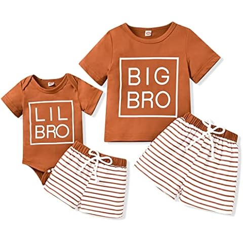 Honykids Baby Boy Matching Outfits Big Brother/Little Brother T-shirt+Short Pants Summer Matching Outfits (3-4T, Only Big Brother, khaki) Cover