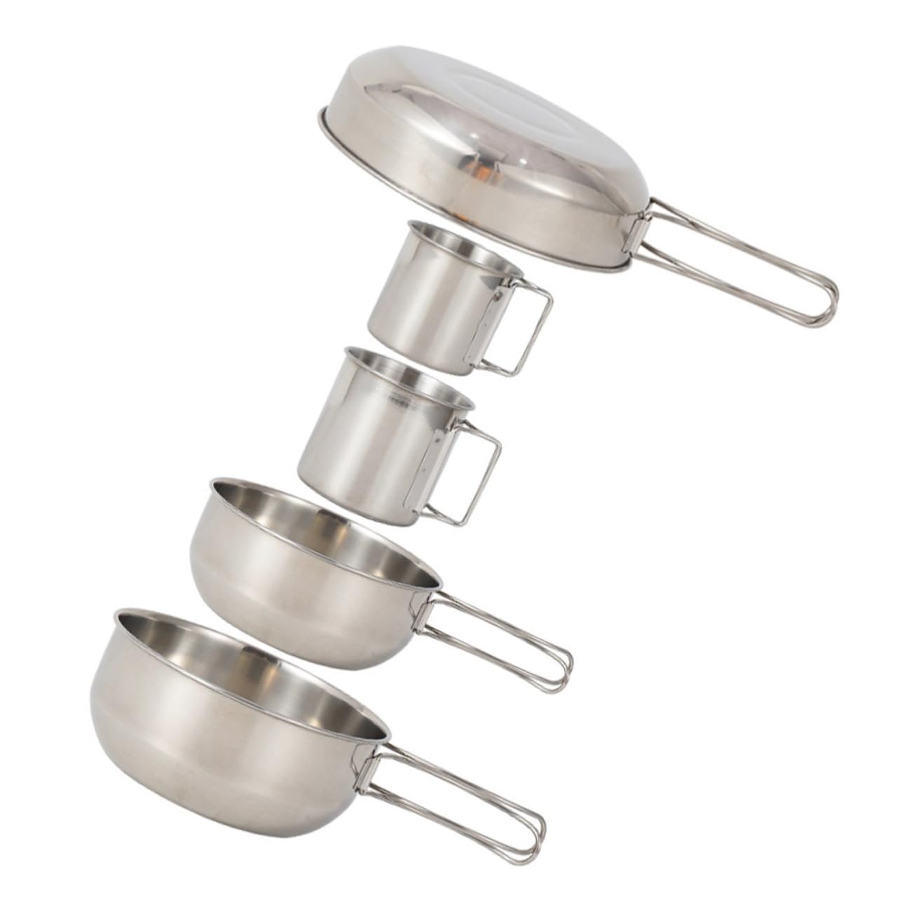 TOPBATHY 5 pièces Set de Vaisselle de Camping Acier Inoxydable Casserole et Tasse Légère avec Poignée Ustensiles de Pique- pour Randonnée et Plein Air