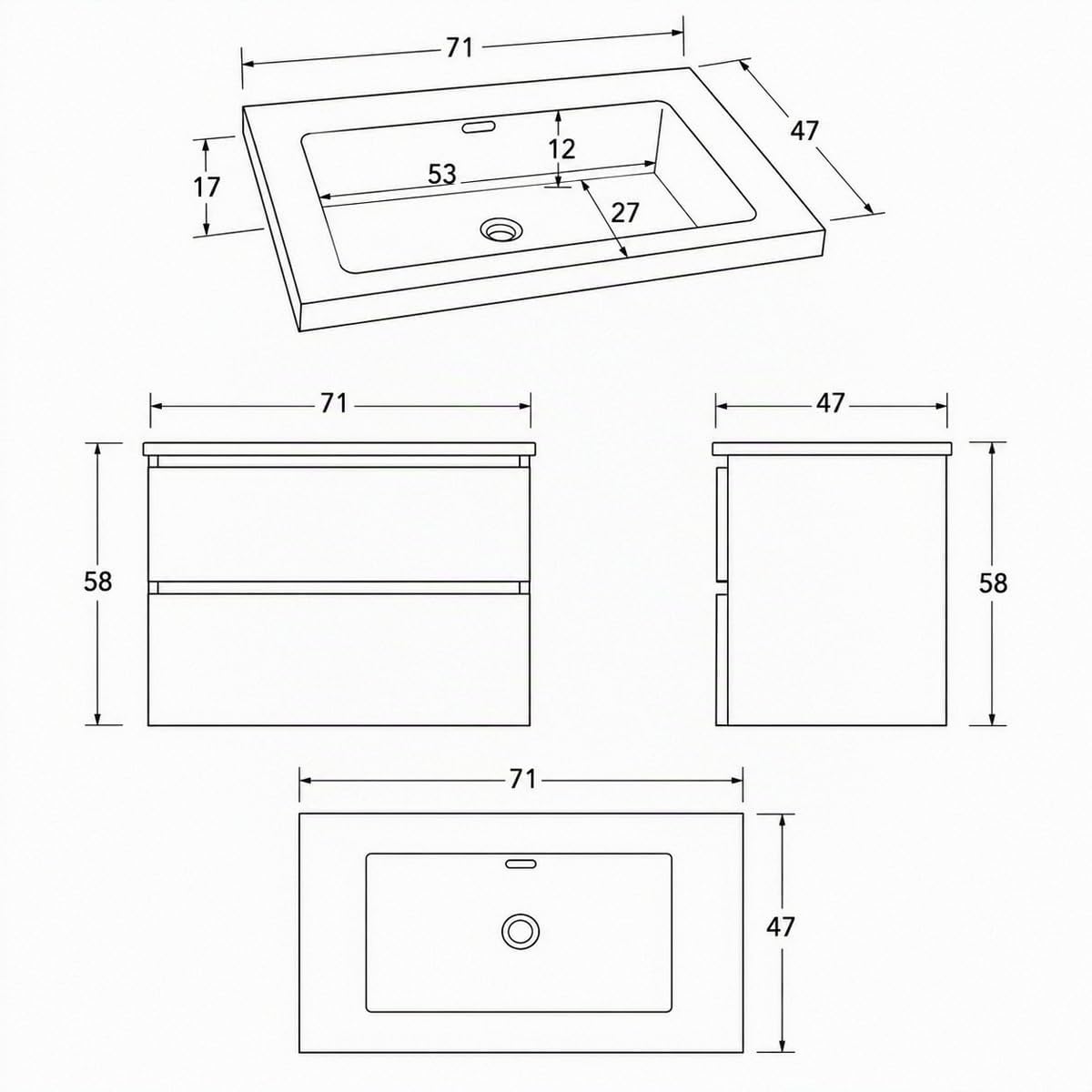 Yellowshop | Mobile Bagno Sospeso CLOE - Composizione Completa con Lavabo Ceramica, Chiusura Soft Close, Finitura Frassino Moirè (70 cm, Mobile con Lavabo)