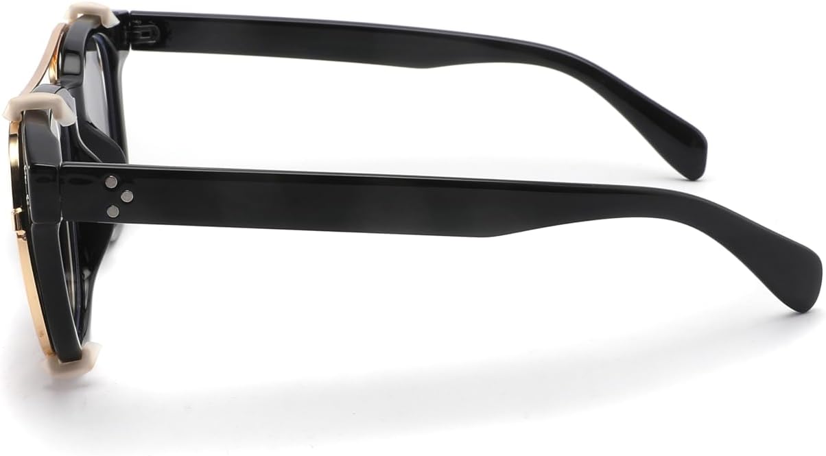 Technigadgets Yael Clip-On Polarized Sunglasses Mens Vintage Round Sun Glasses Outdoor Fashion Eyewear For Driving Fishing Biking UV Protection Mens Gift Black/Black - Image 3