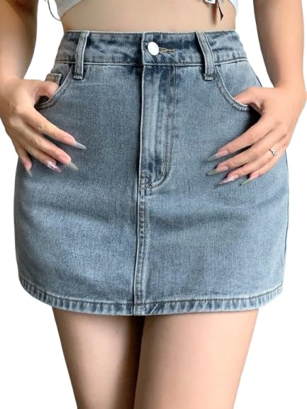 lymio Skirts for Women | Denim Mini Skirt | High Waisted Light Blue Jean Skirts for Women | Casual Short Pencil Skirt with Pockets | Slim Fit Stretch Denim Bottoms (LWHP-62-63)-picture-0
