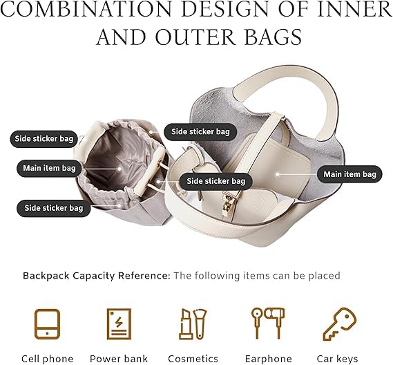 Genuine Leather Bucket Bags for Women, Leather Bucket Bags, Lock Design Top-handle Purses Shoulder Handbag4