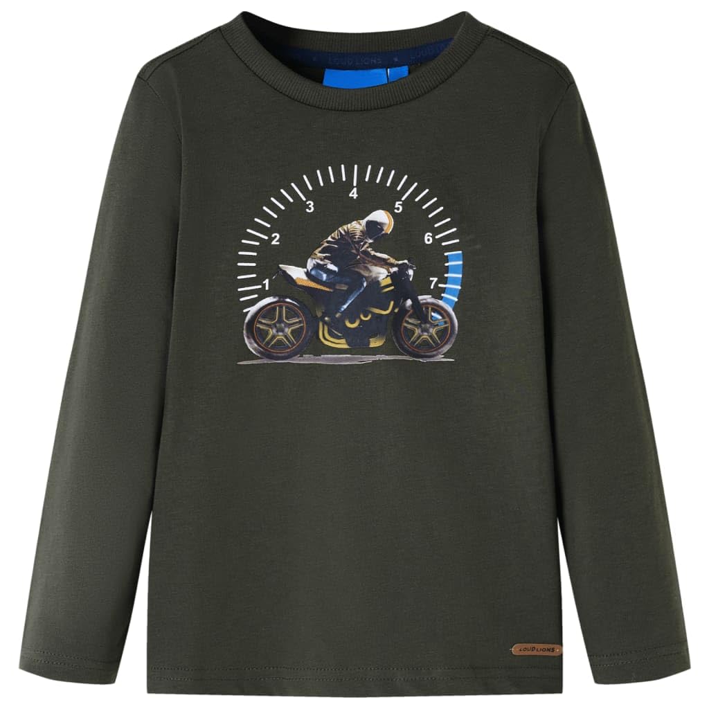 vidaXL Kids' T-Shirt with Long Sleeves Children T Shirt Motorbike Print Khaki 116