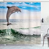 Duschvorhang 120x180 cm Delphin-Muster Duschvorhang Antis-chimmel Wasserdicht 3D Shower Curtains Meerestiere Duschvorhänge Waschbar Polyester Stoff für Badewanne Badezimmer A-3413