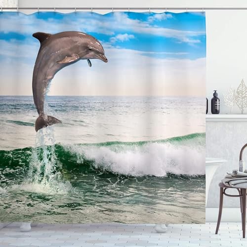 Duschvorhang 120x180 cm Delphin-Muster Duschvorhang Antis-chimmel Wasserdicht 3D Shower Curtains Meerestiere Duschvorhänge Waschbar Polyester Stoff für Badewanne Badezimmer A-3413
