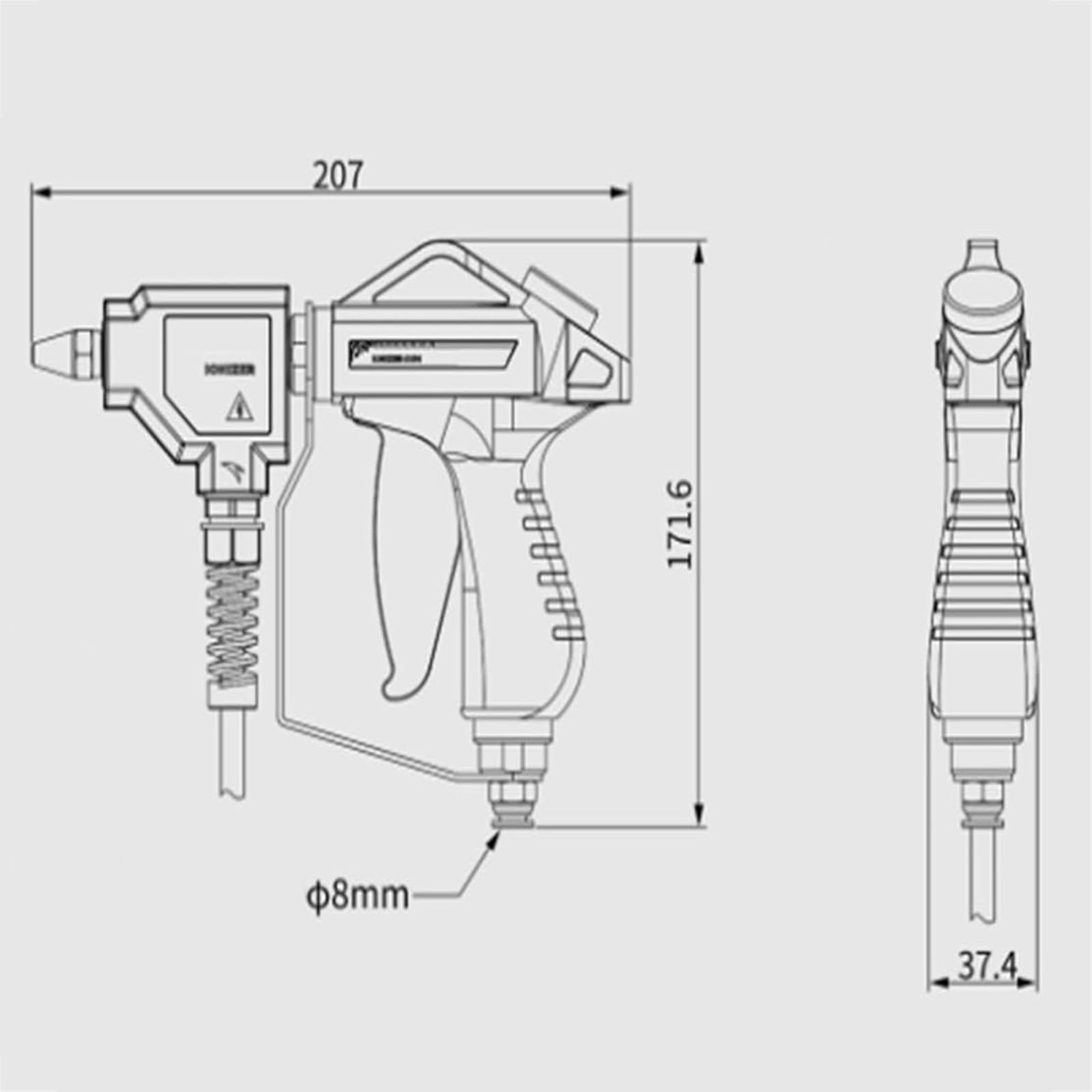 Antystatyczny pistolet pneumatyczny – jonizujący pistolet pneumatyczny z generatorem wysokiego napięcia 6 kV, regulowany balans jonowy, szybka destycyzacja do przemysłowej eliminacji elektrostatycznej