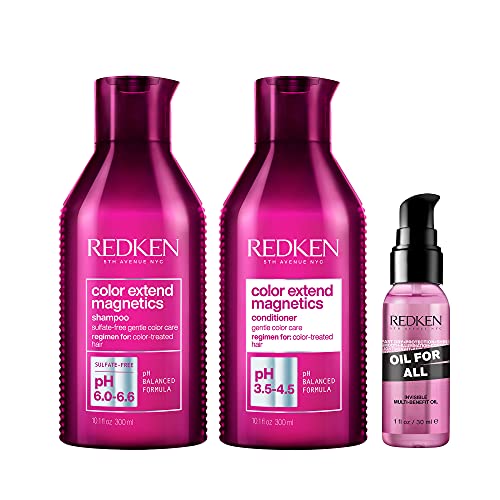 Redken Color Extend Magnetics Shampoo | Gently Cleanses & Protects Color | 10.1 Fl Oz + Redken Color Extend Magnetics Conditioner | Protects Color & Adds Shine | 8.5 Fl Oz + Redken Oil, 1 Fl. Oz