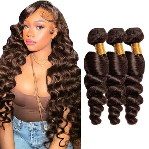 Shoaiye Human Hair Bundles Loose Deep Wave Tissage Naturel Cheveux Humain Unprocessed Remy en lot Meches Weave Extensions Double Weft #4 Chocolate Brown 16 18...