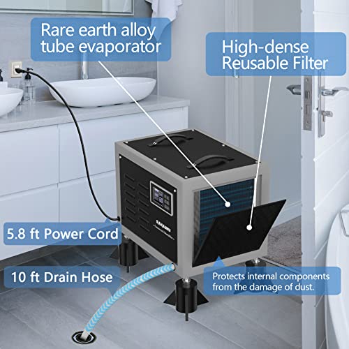 Sahauhy 158 Pints Commercial Dehumidifier For Crawlspace, Basements, Industrial Spaces And Job Sites,With Drain Hose,Washable Filter,Auto Defrost, Memory Starting,Remote Monitoring,5 Years Warranty(Black) #TOP4