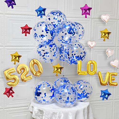 Image of Blue Confetti Balloons 12 inch, 50 Pcs Clear Balloons with Blue Confetti Glitter for Birthday Wedding Baby Shower Christmas Party Decoration