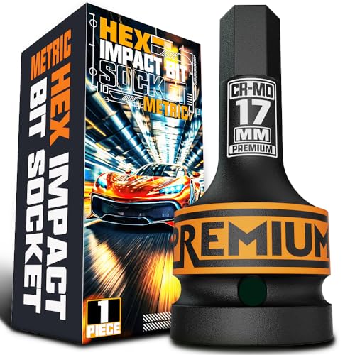KIRXST 3/4" Impact Hex Bit Socket, H17 (17mm) Allen Key Socket, Premium CR-MO Steel, Metric 100mm Length
