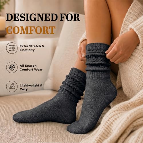 Image of Yacht & Smith 6 Pairs Women's Scrunched Slouch Socks, Cotton Boot Socks Bulk Pack for Everyday Comfort & Style, Size 9-11