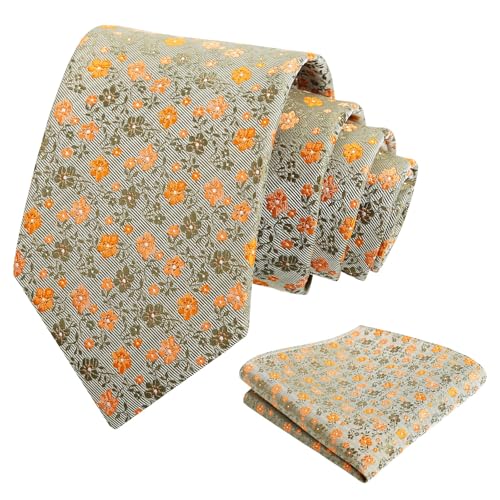 Image of Alizeal Mens 3.15inches Exquisite Floral Tie with Small Flower Printed Pocket Square