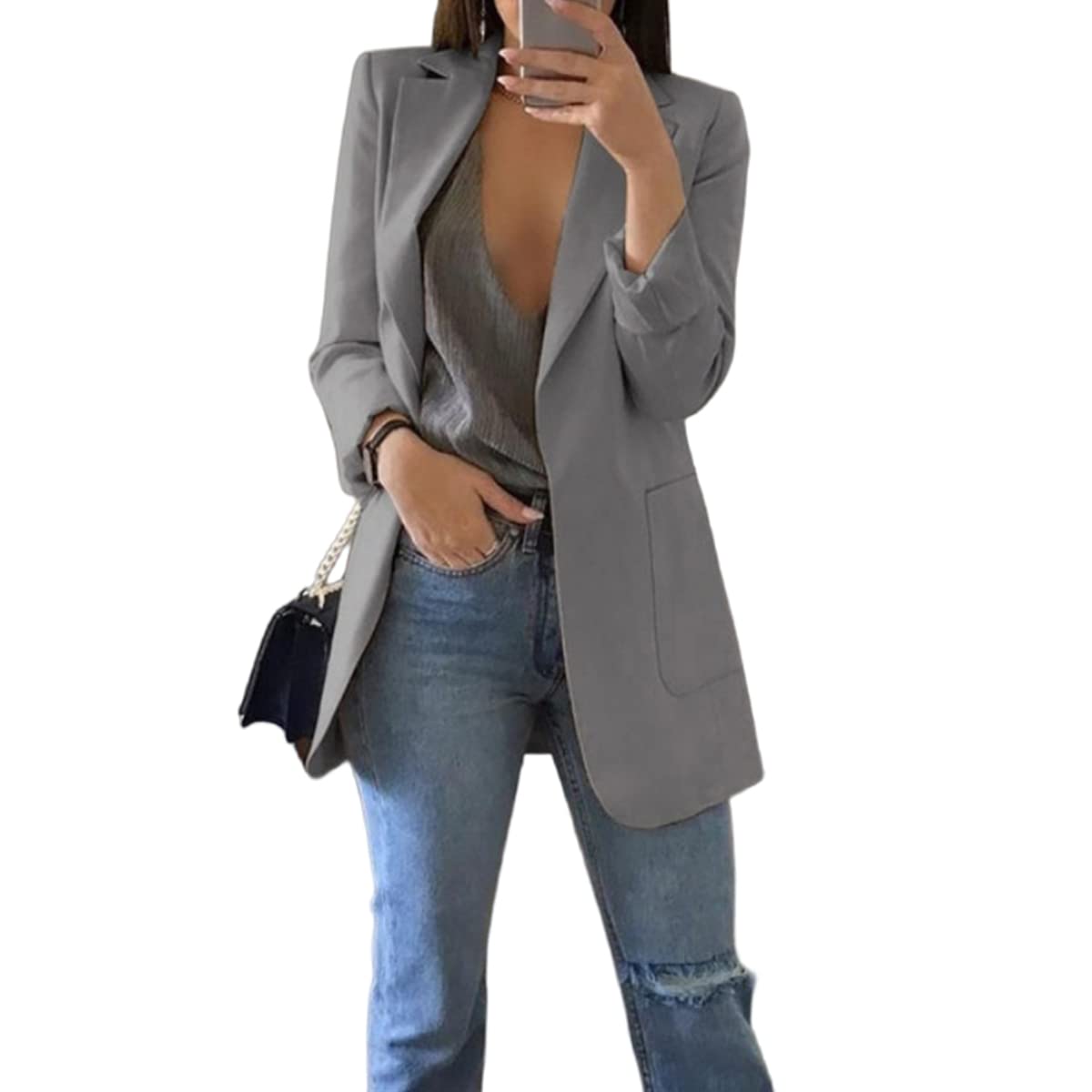 Long Blazers for Women Casual Lapel Jackets Business Casual Blazers Long Sleeve Jackets Lapel Slim Fit Open Front