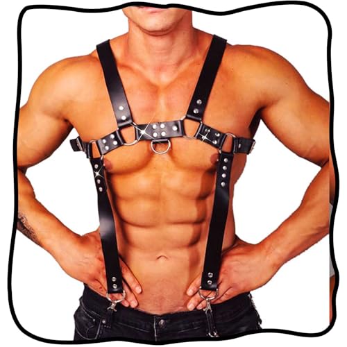 Fstrend Men's Chest Harness Suspenders Belt Black Leather Shoulder Strap Fashion Rave Body Accessory