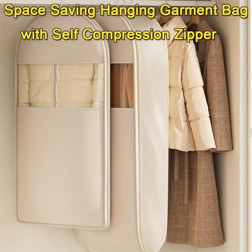 2025 Space Saving Hanging Garment Bag with Self Compression Zipper, Space Saving Garment Bags, Protects Clothes from Wrinkles (Gray, L)2