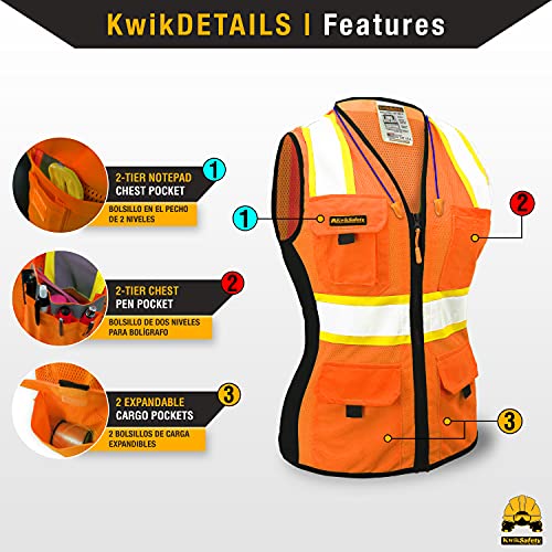 KwikSafety PRIMEIRA EMBALAGEM PARA MULHERES | Colete de segurança feminino Classe 2 Hi Visibility |