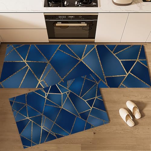 Alfombra de suelo azul oscuro para pasillo y lavandería en set de 2 piezas 4