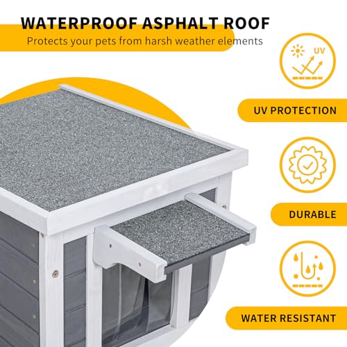 GEGURI Outdoor Cat House, Weatherproof Shelter for Ferrel Cats, Dogs, Rabbits Hutch with Elevated Floor, Asphalt Roof - Image 5