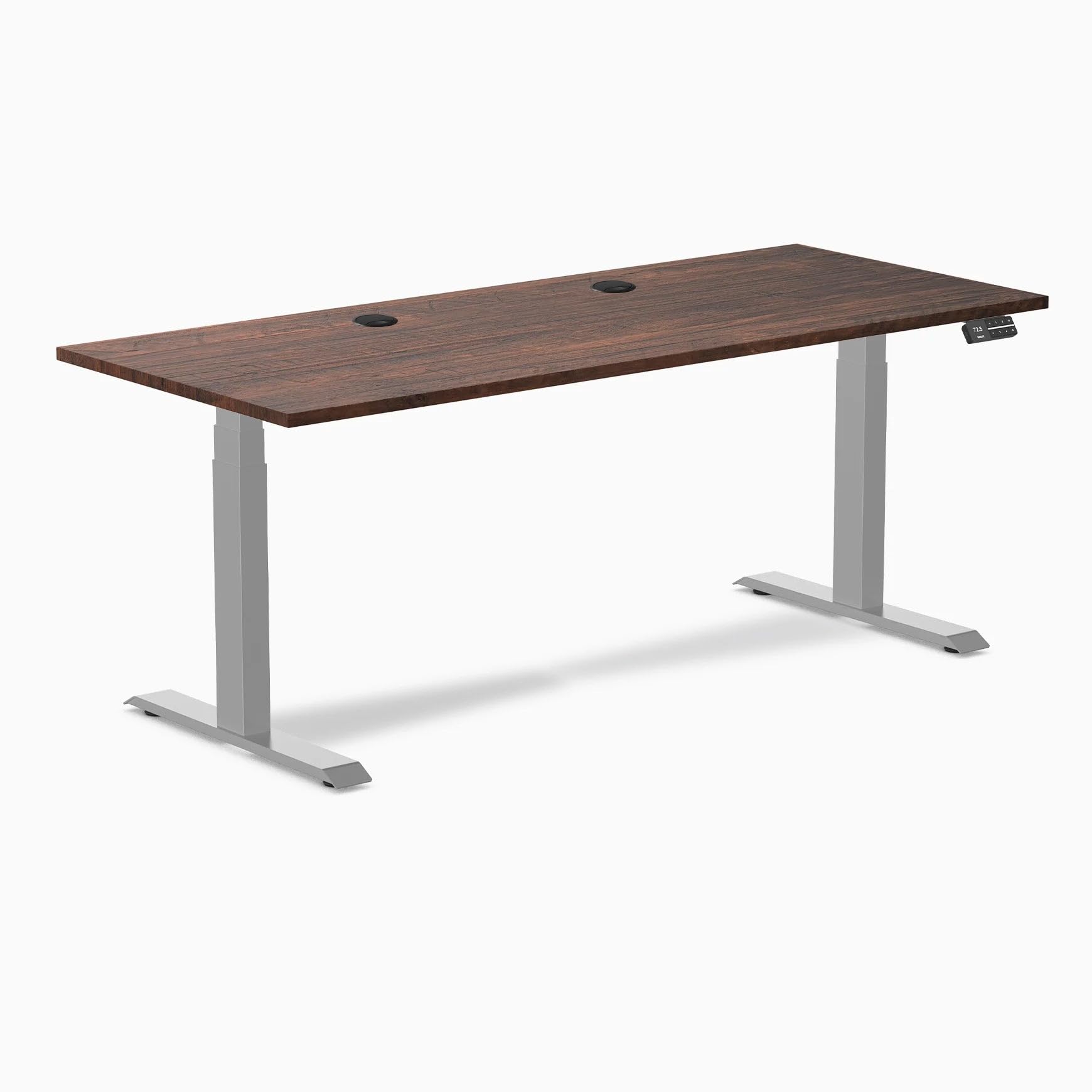 Desky Dual Softwood Sit Stand Desk American Pine 72" Grommets Gray
