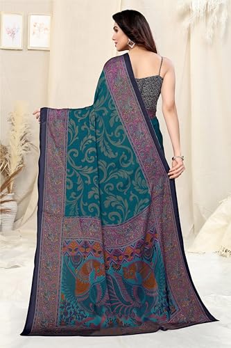 Image of MIRCHI FASHION Saree for Woman Chiffon Kalamkari Design | Professional Office Wear Lightweight Sari for All-Day Comfort with Blouse (Available in 15 Colors)