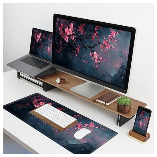 Cherry Blossom Gaming Mouse Pad Extended Big Desk Pad Pink Flower Mousepad with Non-Slip Base and Stitched Edges for Work Gaming Office-11.8 x 31.5 in