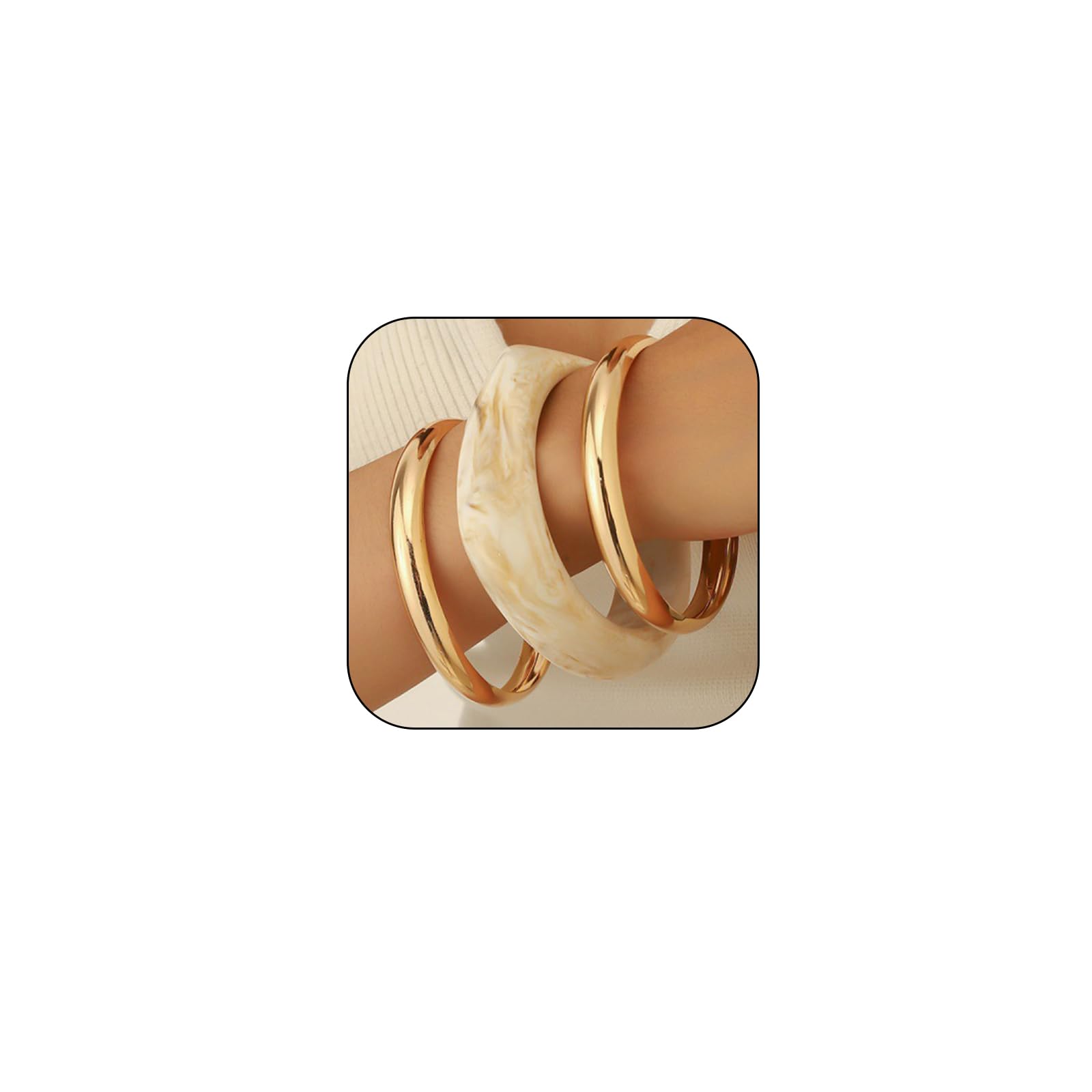 3PCS Chunky Acrylic Bangle bracelets Set for Women Resin Bangle Gold Bracelet Stack Fashions Thick Acetate Statement Trendy