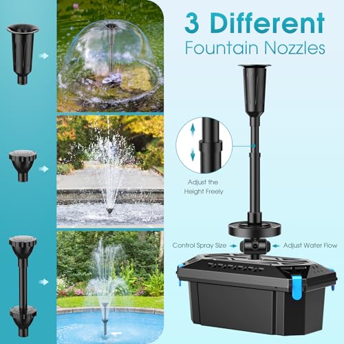 Image of POPOSOAP Pond Filter with Fountain Kits, 660GPH Pond Pump Filter Built-in RGB LED Lights with Remote Controller, Pond Filters for Outdoor Ponds Clean, Clear and Water Features P2326D