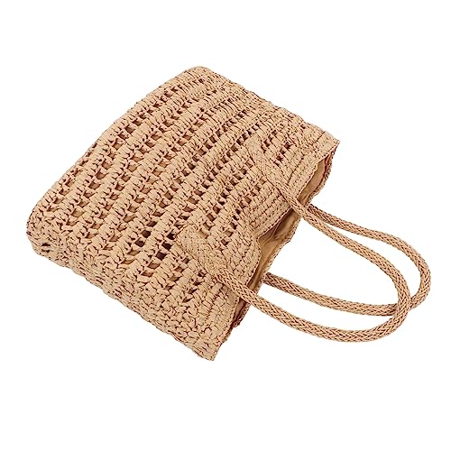 Sac à paille tissé de 48 cm avec double manche et doublure intérieure