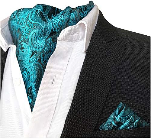 CANGRON Men Teal Turquoise Paisley Ascot Tie Cravat & Pocket Square Set LJP2LL
