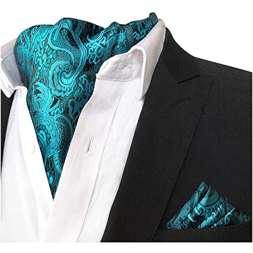 CANGRON Männer Teal Türkis Paisley Ascot Krawatte Krawatte & Einstecktuch Set DLJP2LL Cover