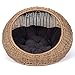 D+GARDEN Wicker Cat Bed Dome for Medium Indoor Cats - a Covered Cat Hideaway Hut of Faux Rattan Houses Pets in Dome Basket, Washable