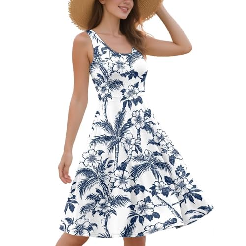Image of Women Stylish Tank Dresses Sleeveless Round Neck Midi Casual Dress with Pocket for Summer