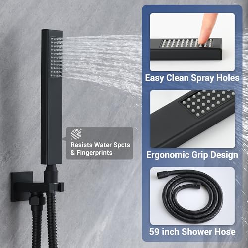 JetsBath Thermostatic Dual Shower Heads System with Ceiling 12-Inch Rainfall Shower & Wall Mount 6-Inch High Pressure Shower Head, Matte Black Full Body Shower Faucet Set with Handheld by JetsBath - Used condition - Image 7