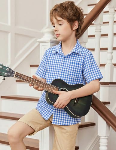 Image of Arshiner Boys Short Sleeve Dress Shirts Solid Button Down Shirts | formal Uniform School Shirt, for 4-12 Years, Hidden Buttons, with Chest Pocket, Regular Fit, Summer Tee top for Kids