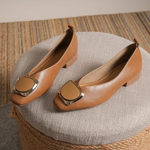 Women's Closed Square Toe Low Heel Dress Shoes Comfortable Slip On Metal Buckle Decoration Non-Slip Chunky Low Heel Pumps for Office Party Walking Formal4
