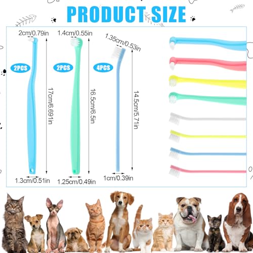 Image of XIHIRCD 8pcs Pet Toothbrush, 3 Styles Cat & Dog Toothbrush Micro Brush Head Puppy Mini Toothbrush Soft Bristle Small Dog Dental Clean Kit for Teeth Clean Plaque Tartar Formation (Colour 3)