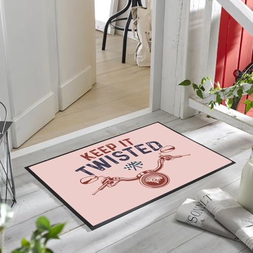 Paillasson rose keep it twisted motorcycle pour entrée de motard vintage 75x50 cm