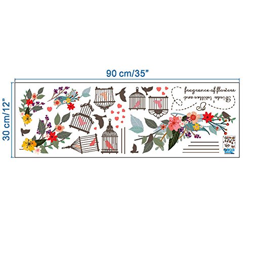 Bibitime Colorful Flower Vines 6 Birdcages With Birds Wall Decal English Letter Quotes For Living Room Porch Office Window Sticker Kids Room Decor Art Mural Diy #TOP5