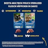 Bozita Sterilised Nassfutter Multibox - Häppchen in Sauce mit Fleisch - 12x85g Portionsbeutel getreidefreies & weizenfreies Mixpack - Futter für Katzen mit 8,5% Protein & 3,5% Fett