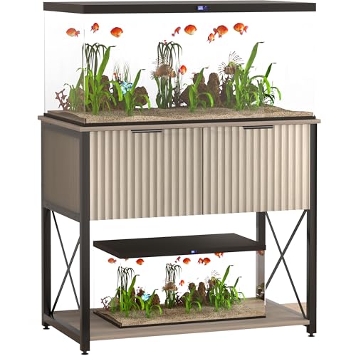 Piskyet 40 Gallon Fish Tank Stand,Metal Frame Aquarium Stand Cabinet for Fish Tank Accessories Storage,Suitable for Turtle Reptile Tank Stand Terrarium Stand,660Lbs, Grey