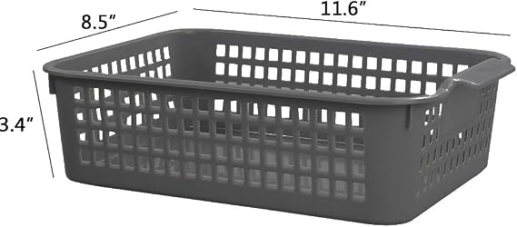 Ggbin 6 Pack Plastic Shelf Storage Basket, Desktop Organizer Tray Bin, Grey