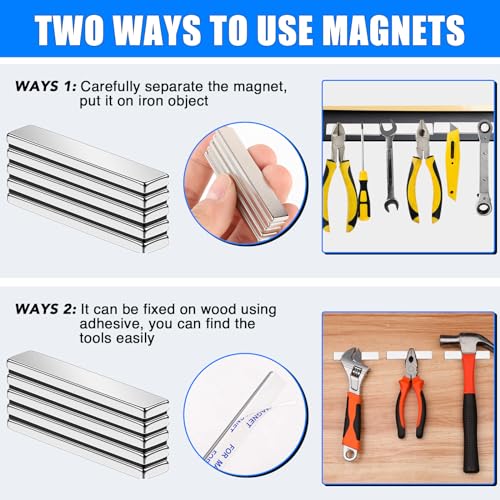 Image of MIKEDE Neodymium 12 Pack Strong Magnets Heavy Duty Bar Magnets,with Double-Sided Adhesive, Powerful Small Rare Earth for Fridge, Garage, Kitchen - 2.36 x 0.39 x 0.12in(N25)