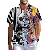 99TIMORO Skeleton Hawaiian Shirt, Nightmare Button Short Sleeve Top, Holiday Movie Themed, Couple Nightmare Pattern Color, Large