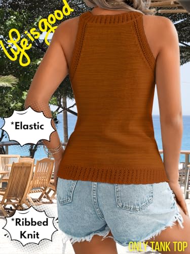 Image of ChiaoLezhee Women's Summer Knit Tank Tops, Racerback High Neck Lightweight Sweater Vest, Dressy Casual Outfits