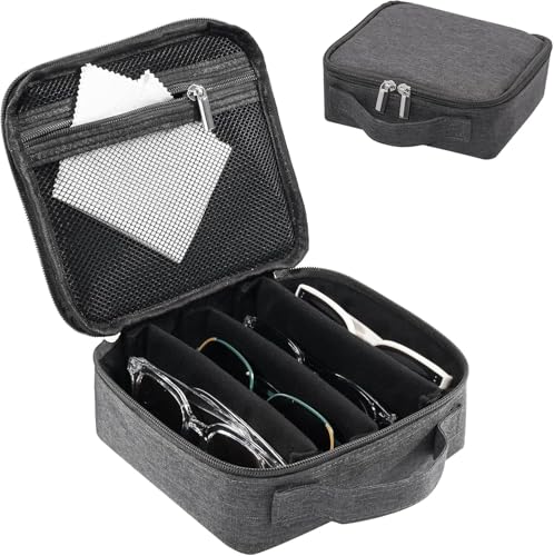 Image of Lolalet Travel Sunglasses Organizer Storage Case, Adjustable Slots Multiple Eyeglasses Storage Bag, Portable Glasses Eye Wear Holder for Men Women Traveling -4 Slots, Dark Grey