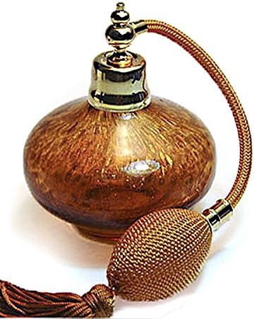 Art Amber Crystal Glass Perfume Cologne Refillable Empty Bottle with Brown Gold Bulb Squeeze Bulb and Tassel Spray Mounting.